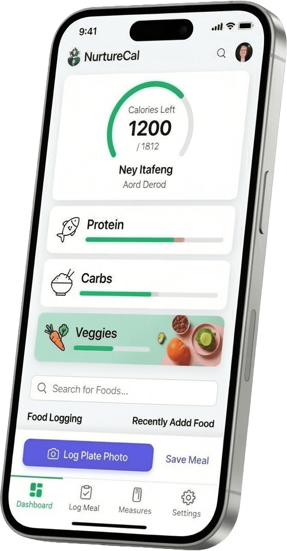 NurtureCal mobile mockup on a phone